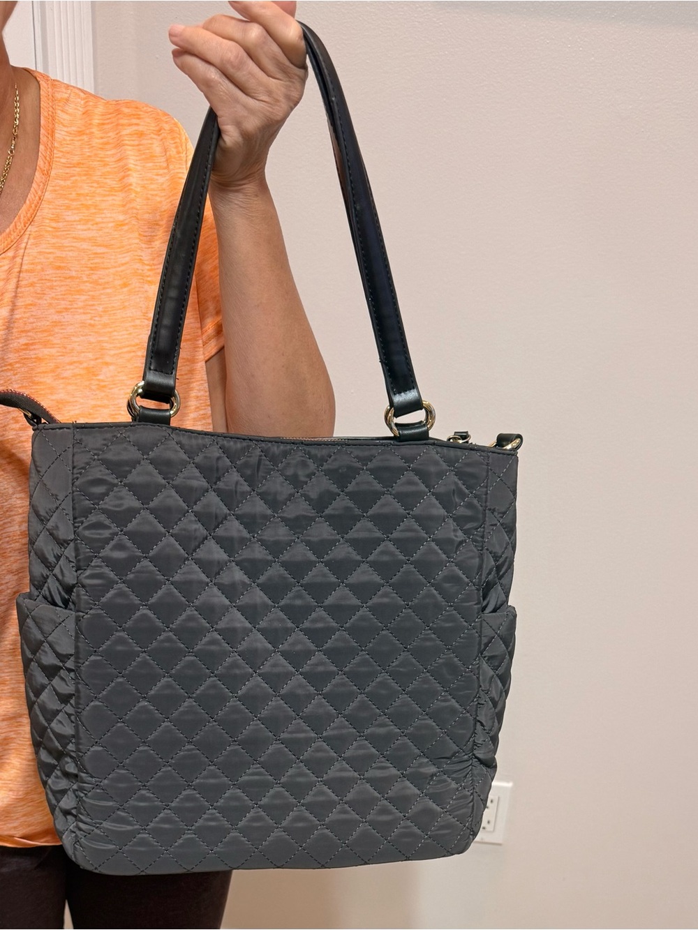 Adrienne Vittadini Quilted Black Tote Bag with Top Handles. Very Good Condition